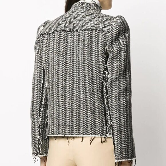 Tory Burch Sammy Herringbone Tweed Raw Edge Double Breasted Wool Blend Jacket 6 - Picture 3 of 15